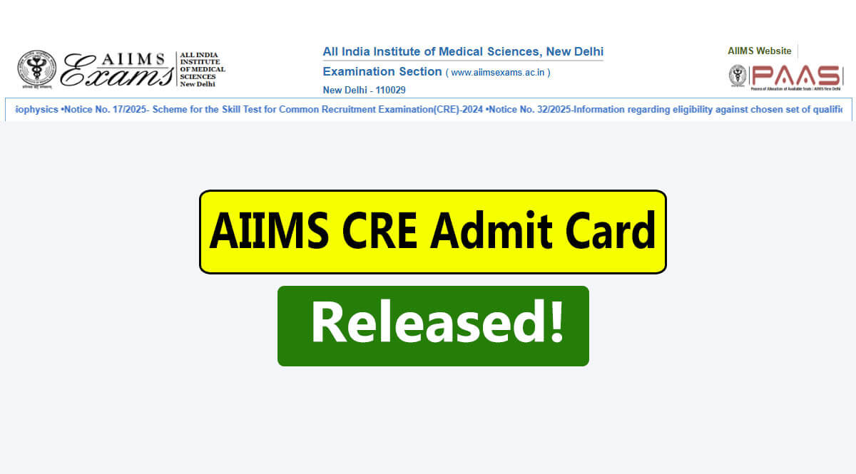 AIIMS CRE Admit Card 2025 Released