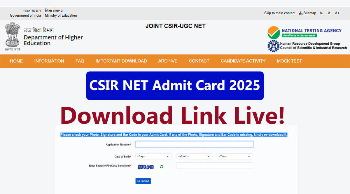 CSIR NET Admit Card 2025