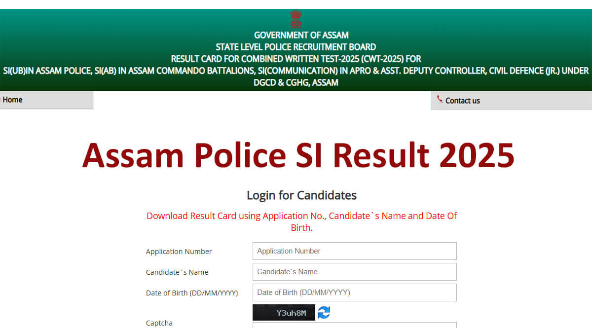 Assam Police SI Result 2025 Out